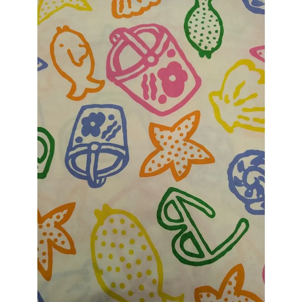 Vintage Creative Fabrics 60x134 In Beach Shells Fish Neon Novelty Print Fabric